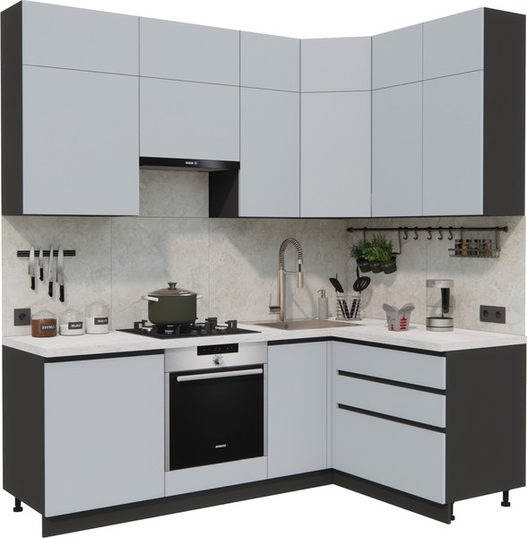 Изображение товара Кухонный гарнитур ВерсоМебель Эко Премиум 1.4x2.2 правая (сумеречный голубой/ст. мрамор лацио)