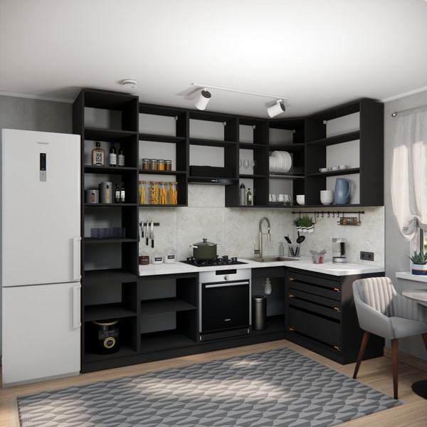 Изображение товара Кухонный гарнитур ВерсоМебель Эко Премиум 1.4x2.7 правая (сумеречный голубой/ст. мрамор лацио)