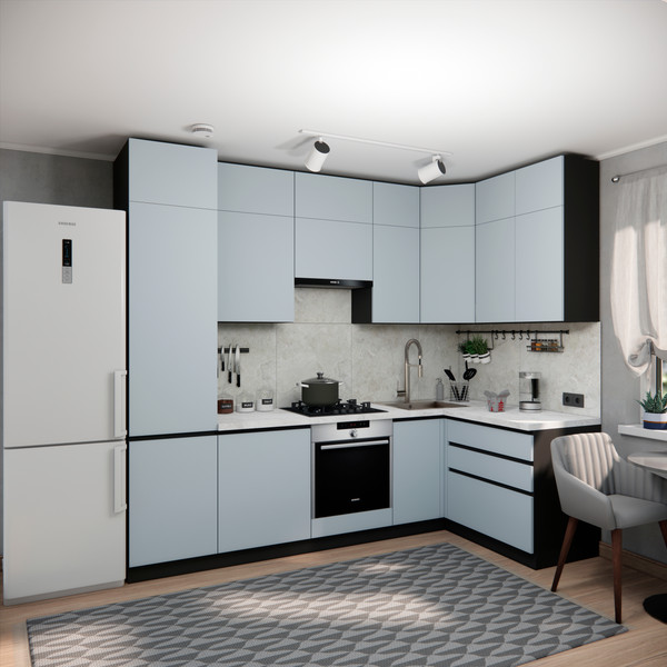 Изображение товара Кухонный гарнитур ВерсоМебель Эко Премиум 1.4x2.7 правая (сумеречный голубой/ст. мрамор лацио)