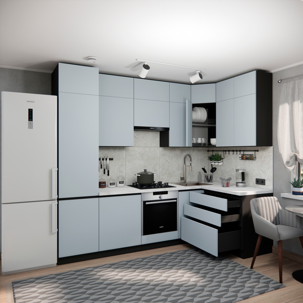 Изображение товара Кухонный гарнитур ВерсоМебель Эко Премиум 1.4x2.7 правая (сумеречный голубой/ст. мрамор лацио)