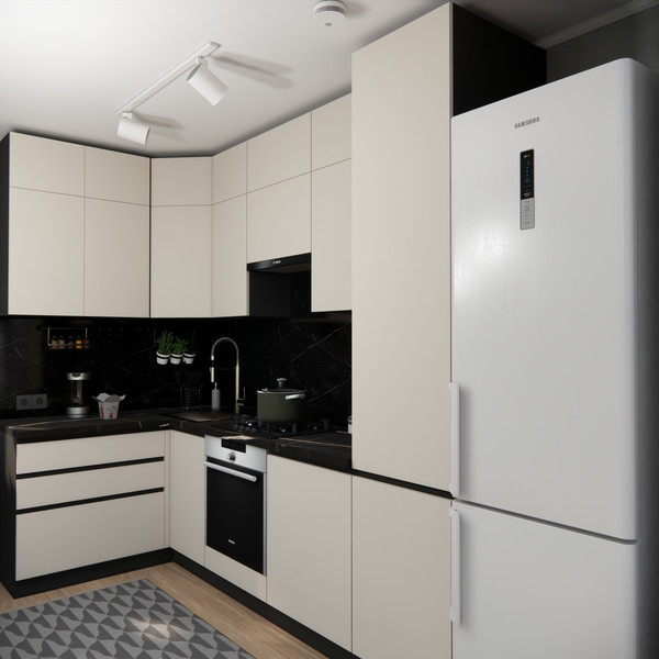 Изображение товара Кухонный гарнитур ВерсоМебель Эко Премиум 1.4x2.7 левая (белый фасадный/ст. тунис)