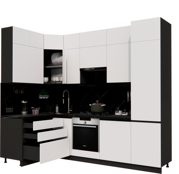 Изображение товара Кухонный гарнитур ВерсоМебель Эко Премиум 1.4x2.7 левая (белый фасадный/ст. тунис)