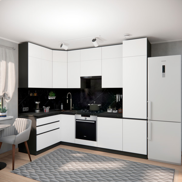 Изображение товара Кухонный гарнитур ВерсоМебель Эко Премиум 1.4x2.7 левая (белый фасадный/ст. тунис)