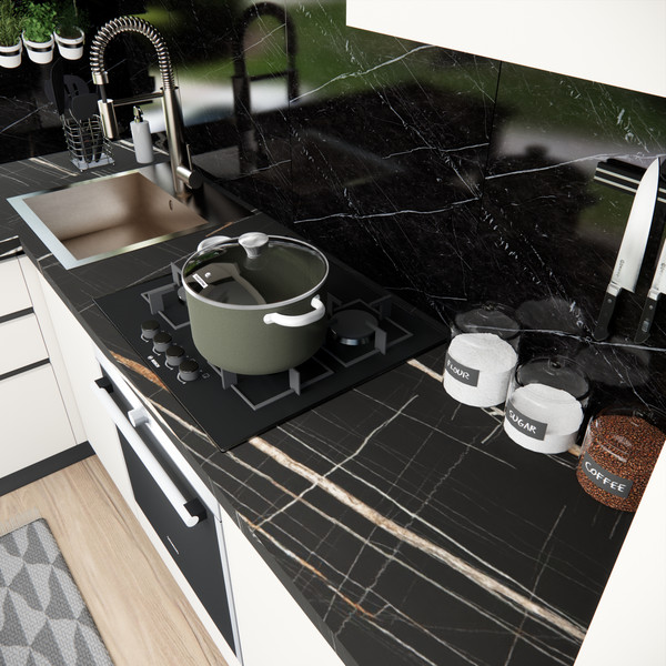 Изображение товара Кухонный гарнитур ВерсоМебель Эко Премиум 1.4x2.7 левая (белый фасадный/ст. тунис)