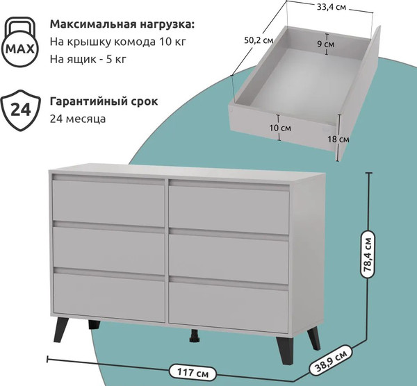 Изображение товара Комод Anrex Boxwell Berg 6S (серый)