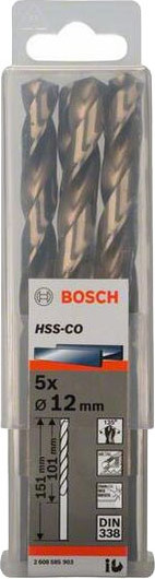 Изображение товара Набор сверл Bosch HSS-Co 12x101x151мм (5шт, 2.608.585.903)