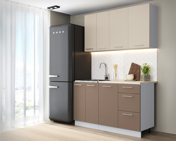 Изображение товара Кухонный гарнитур Артём-Мебель Оля СН-114 без стекла МДФ 1.4м (веллюто латте/веллюто мокко)