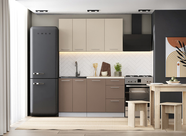 Изображение товара Кухонный гарнитур Артём-Мебель Оля СН-114 без стекла МДФ 1.4м (веллюто латте/веллюто мокко)