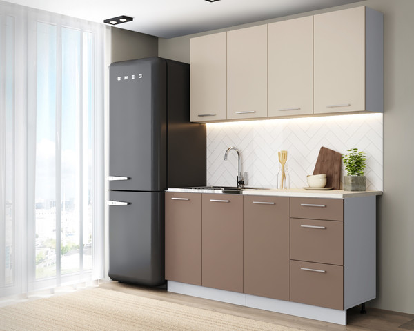 Изображение товара Кухонный гарнитур Артём-Мебель Оля СН-114 без стекла МДФ 1.6м (веллюто латте/веллюто мокко)