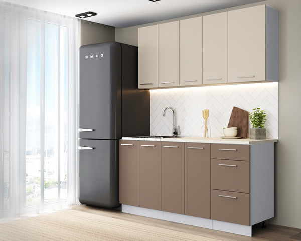 Изображение товара Кухонный гарнитур Артём-Мебель Оля СН-114 без стекла МДФ 1.6/3м (веллюто латте/веллюто мокко)