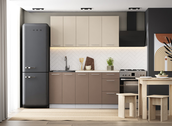 Изображение товара Кухонный гарнитур Артём-Мебель Оля СН-114 без стекла МДФ 1.6/3м (веллюто латте/веллюто мокко)