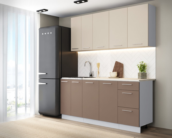 Изображение товара Кухонный гарнитур Артём-Мебель Оля СН-114 без стекла МДФ 1.8м (веллюто латте/веллюто мокко)