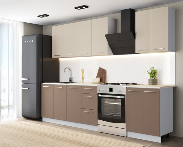 Изображение товара Кухонный гарнитур Артём-Мебель Оля СН-114 без стекла МДФ 2.2м (веллюто латте/веллюто мокко)