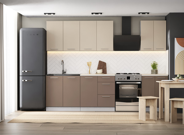 Изображение товара Кухонный гарнитур Артём-Мебель Оля СН-114 без стекла МДФ 2.2м (веллюто латте/веллюто мокко)