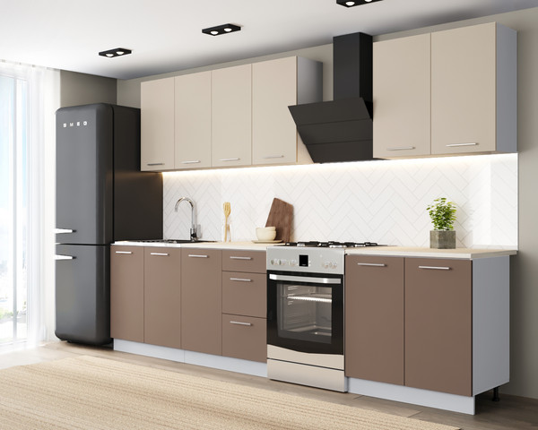 Изображение товара Кухонный гарнитур Артём-Мебель Оля СН-114 без стекла МДФ 2.4м (веллюто латте/веллюто мокко)