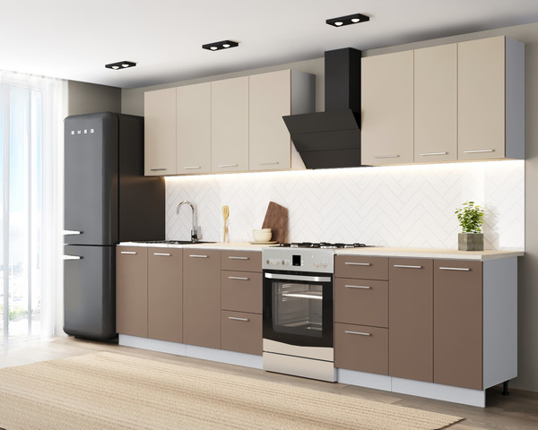 Изображение товара Кухонный гарнитур Артём-Мебель Оля СН-114 без стекла МДФ 2.6м (веллюто латте/веллюто мокко)