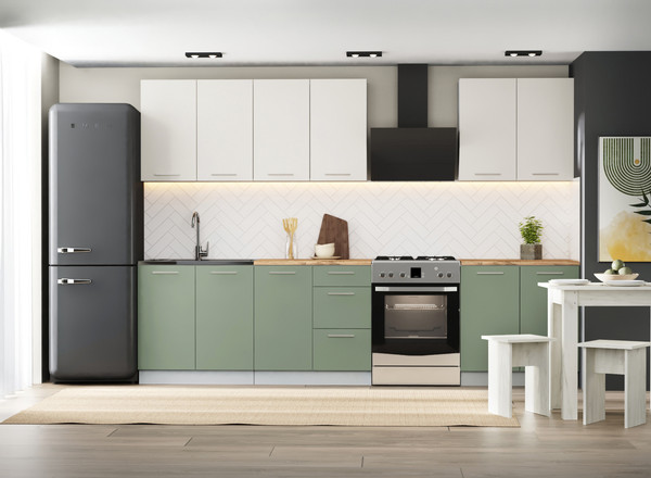 Изображение товара Кухонный гарнитур Артём-Мебель Оля СН-114 без стекла МДФ 2.4м (веллюто ванила/веллюто фисташка)