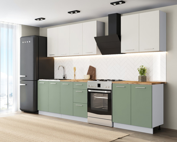 Изображение товара Кухонный гарнитур Артём-Мебель Оля СН-114 без стекла МДФ 2.4м (веллюто ванила/веллюто фисташка)