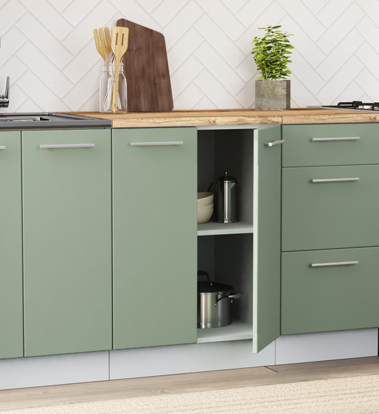 Изображение товара Кухонный гарнитур Артём-Мебель Оля СН-114 без стекла МДФ 1.4м (веллюто ванила/веллюто фисташка)