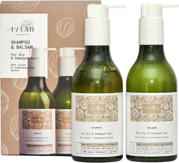 Изображение товара Набор косметики для волос 19 LAB Глубокое восстановление Шампунь+Бальзам (2x250мл)