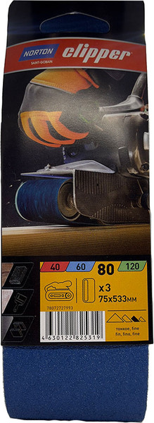 Изображение товара Набор шлифлент Norton 75х533мм Р80 / 78072727993 (3шт)