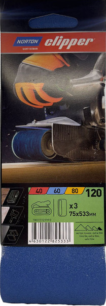 Изображение товара Набор шлифлент Norton 75х533мм Р120 / 78072727992 (3шт)