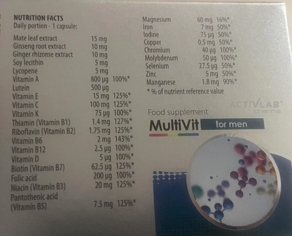 Изображение товара Комплексная пищевая добавка Activlab Multivit for Men