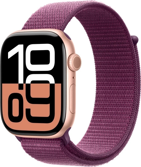 Изображение товара Умные часы Apple Watch Series 10 GPS 46mm / MWWV3 (розовое золото/сливовый плетеный ремешок)