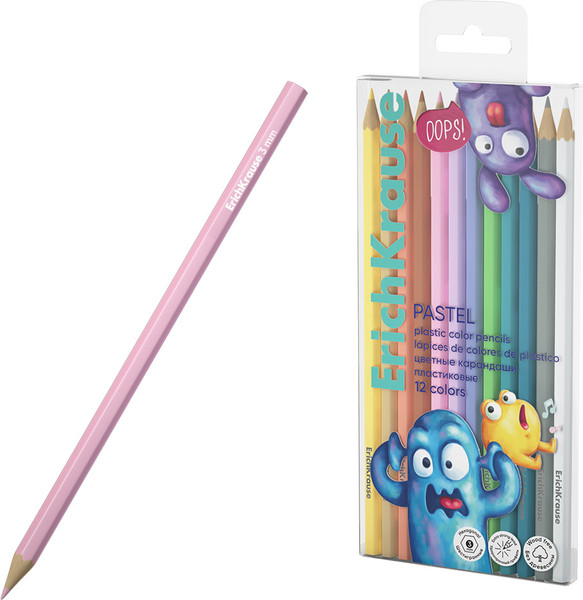 Изображение товара Набор цветных карандашей Erich Krause Jolly Friends Pastel / 61802 (12цв)