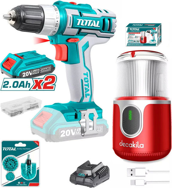 Изображение товара Аккумуляторная дрель-шуруповерт TOTAL TDLI2002 + Кофемолка Decakila KMCF022R / TOSLI23013
