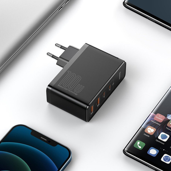 Изображение товара Зарядное устройство сетевое Baseus GaN5 100W 2xUSB-C/2xUSB-A / BAS-P10110302827Z1 (черный, с кабелем)