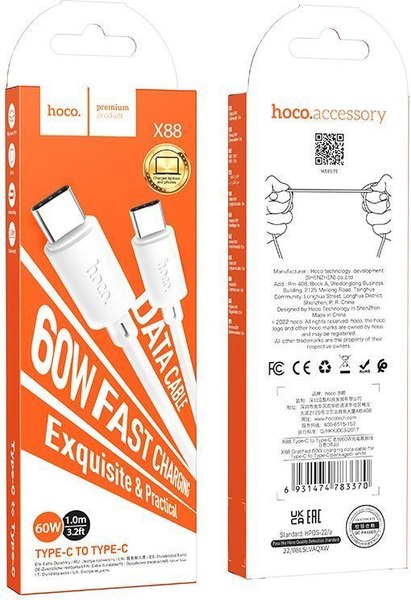 Изображение товара Кабель Hoco X88 Type-C to Type-C (1м, белый)