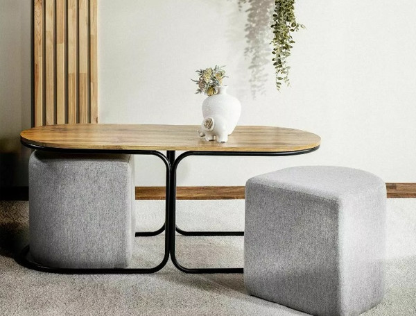 Изображение товара Журнальный столик Signal Dual + 2 пуфа (дуб артизан/черный/серый)