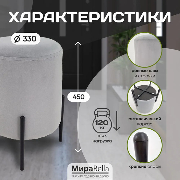 Изображение товара Пуф Мирабелла Барни Велюр (серый)