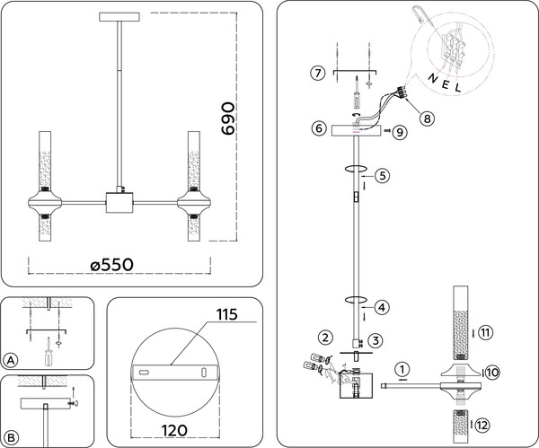 Изображение товара Люстра Ambrella LH55351/10 BK/CGD/CL (черный/золото/прозрачный)