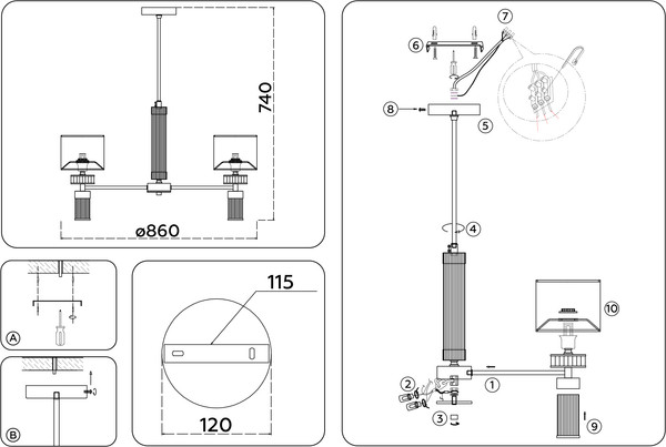 Изображение товара Люстра Ambrella LH71303/7 CGD/WH (золото/белый)