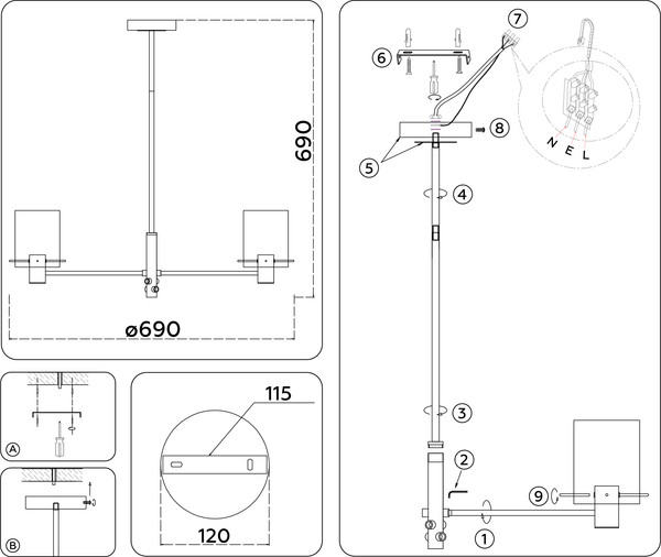 Изображение товара Люстра Ambrella LH57041/6 BK/DBS/SM (черный/темная латунь/дымчатый)