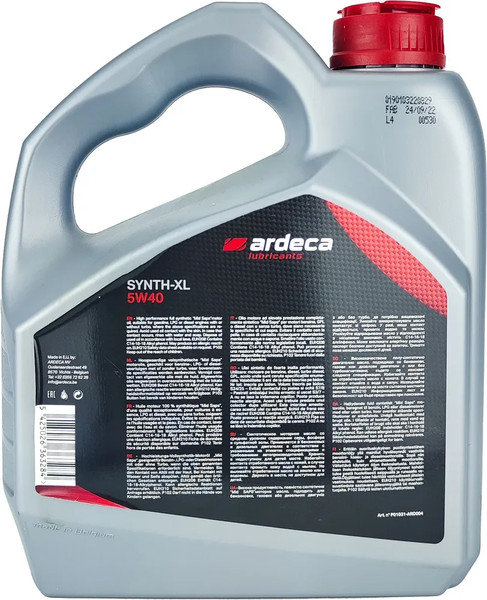 Изображение товара Моторное масло Ardeca Synth-XL 5W40 / P01031-ARD004 (4л)