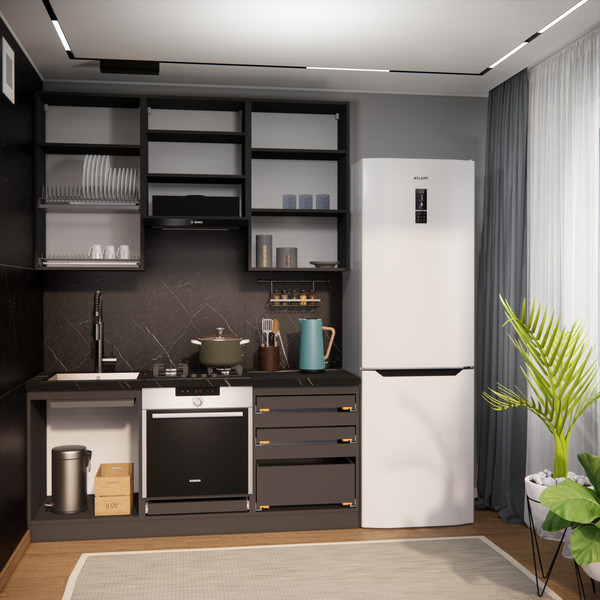 Изображение товара Кухонный гарнитур ВерсоМебель Эко-Премиум 1.8 (белый фасадный/ст.тунис)