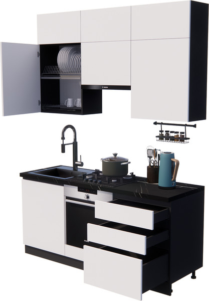 Изображение товара Кухонный гарнитур ВерсоМебель Эко-Премиум 1.8 (белый фасадный/ст.тунис)