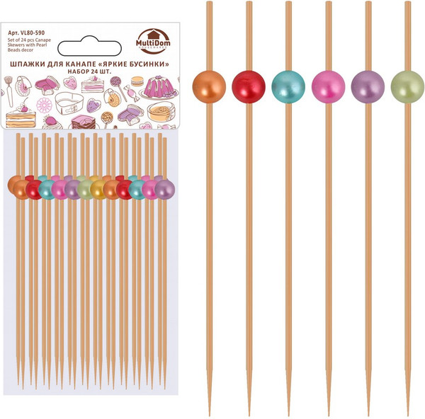 Изображение товара Набор шпажек для канапе Мультидом Яркие бусинки VL80-590 (24шт)