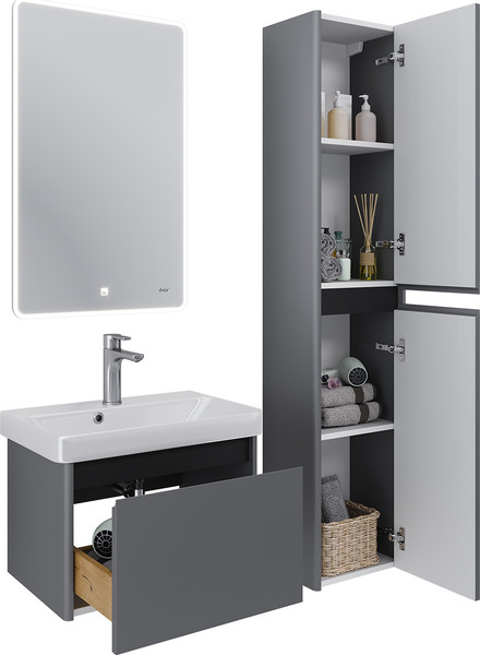 Изображение товара Шкаф-пенал для ванной Dreja Luxury 35см Универсальный / 99.2014 (серый базальт)