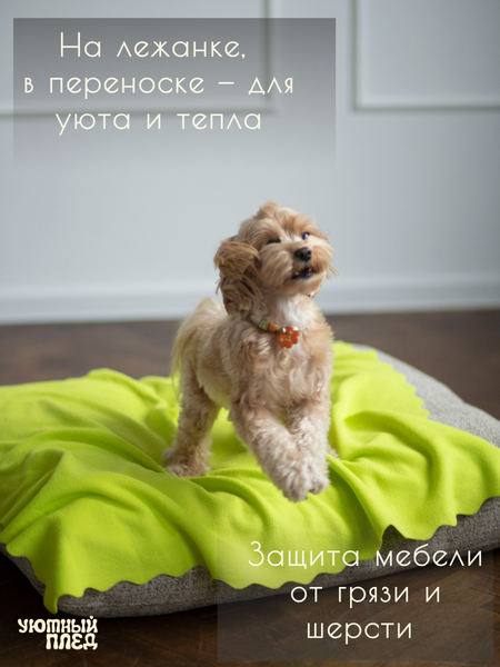 Изображение товара Подстилка для животных Уютный плед Флисовая 70x90см (лаймовый зеленый)