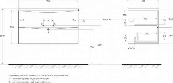 Изображение товара Тумба под умывальник BelBagno MARINO-CER-N-900-2C-SO-BL-P