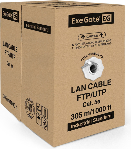 Изображение товара Кабель ExeGate UTP4-C5e-CCA-S26-IN-PVC-GY-305 / EX261518RUS