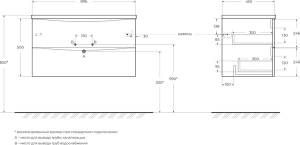 Изображение товара Тумба под умывальник BelBagno MARINO-CER-N-900-2C-SO-RR-P