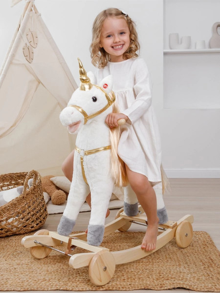 Изображение товара Качалка-каталка Amarobaby Unicorn Единорог / AMARO-28UNI-BeZo (белый/золотистый)