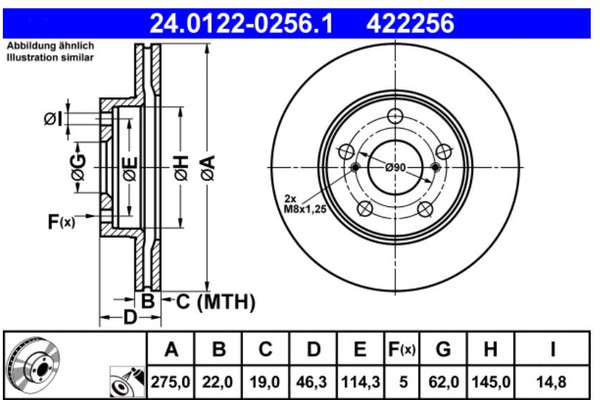 Изображение товара Тормозной диск ATE 24.0122-0256.1