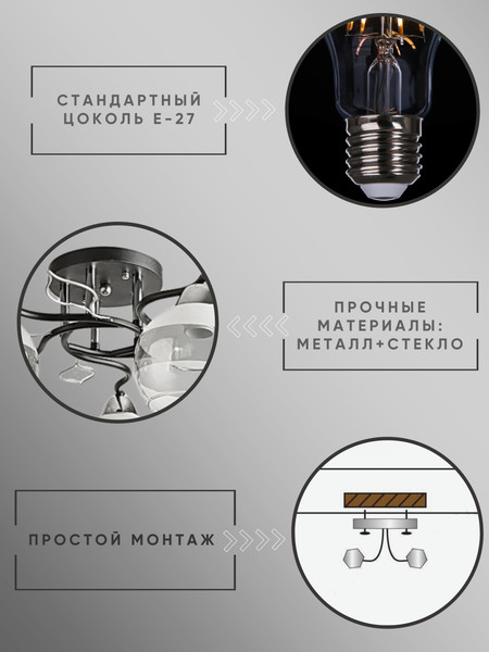 Изображение товара Люстра Aitin-Pro НПБ 02-5x60-101 / 8293/5 (черный/хром)