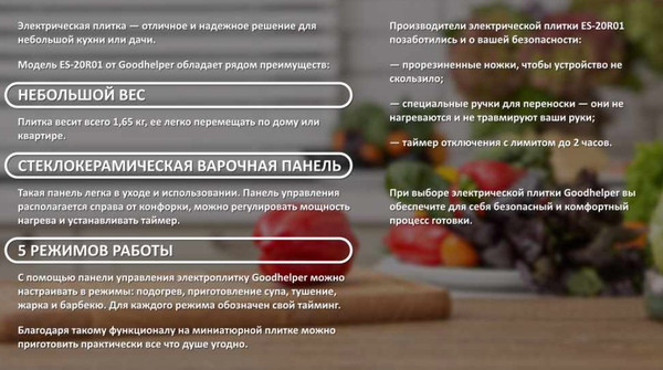 Изображение товара Электрическая настольная плита Goodhelper ES-20R01 (черный)